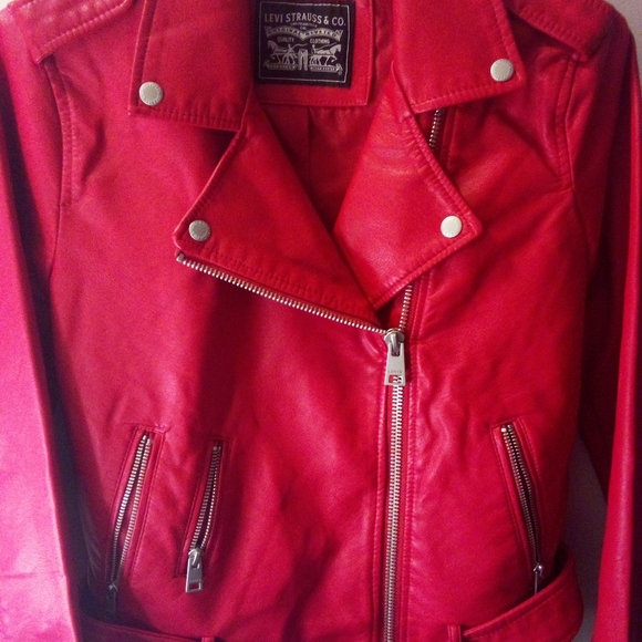 Levi's Strauss, Women's, Faux-Leather, Moto Jacket, Size M, Color Red - Picture 5 of 8